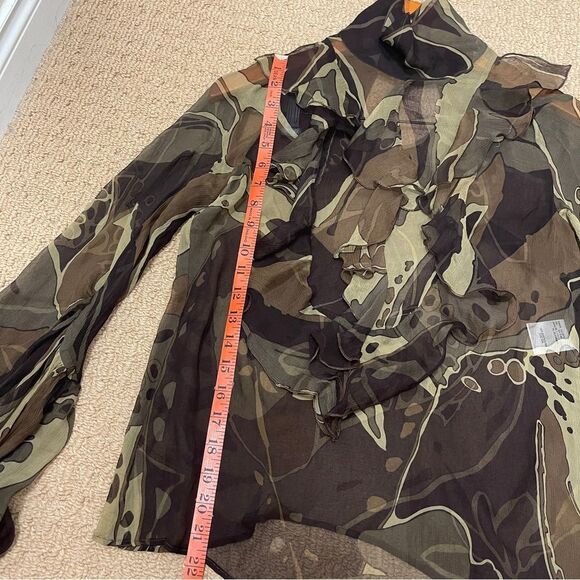 Escada Olive Multicolour 100% Silk Ruffle Blouse - EU 34 - Picture 14 of 16